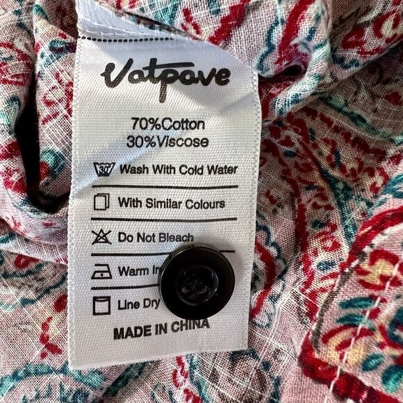 Vatpave‎ Men's Multicolor Paisley Allover Print Short Sleeve Shirt Size Large - Picture 3 of 4